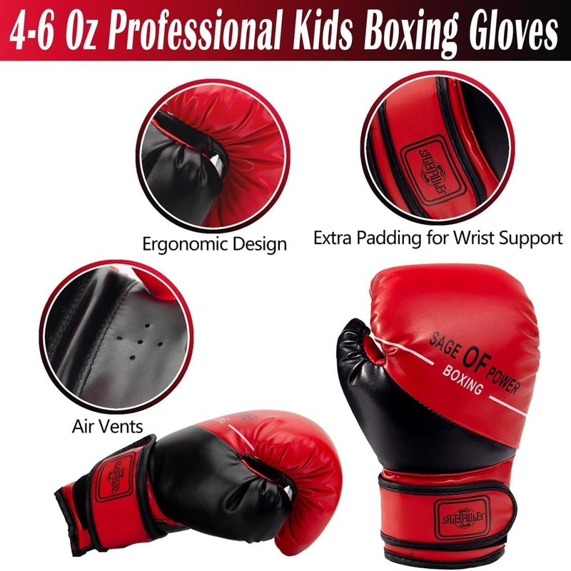 ZERUIDM 4-in-1 Kids Boxing Pads Gloves Kick Punching Mitts Set, Leather Hand Target Focus Pads, MMA Muay Thai Pads for Kicking Taekwondo Karate Kickboxing, Youth Boxing Training Sparring Gear Equipment - Image 3